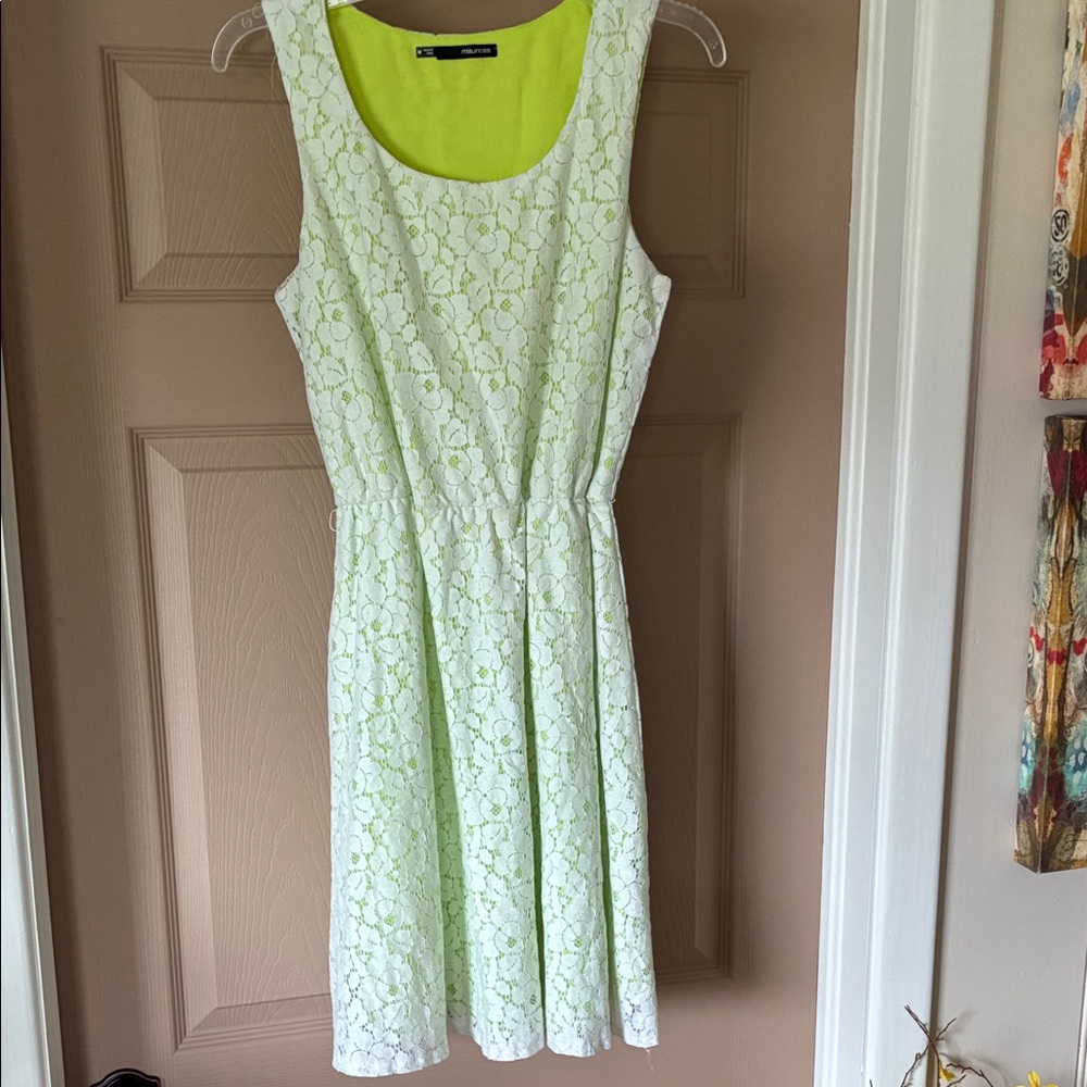Maurices White Lace Midi Dress with Lime Lining